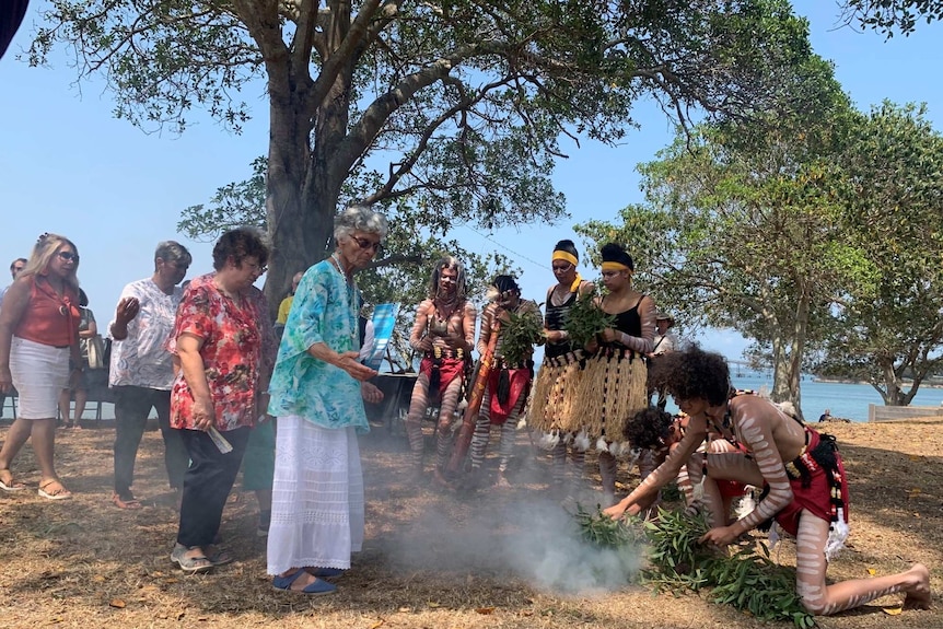 Traditional owners perform a ceremony on North Stradbroke Island.