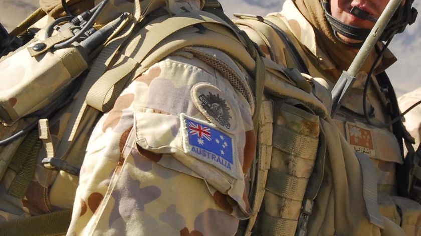 Australian flag patch on soldier in Afghanistan