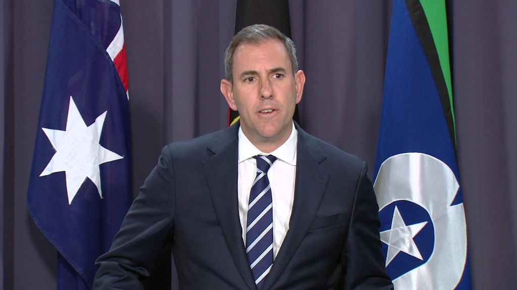 Treasurer Jim Chalmers speaking at a media conference.