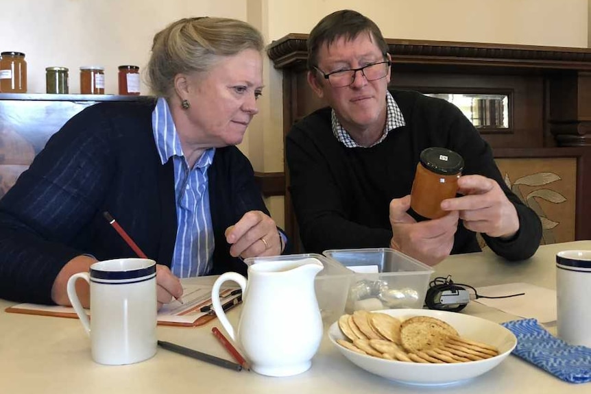 Jane Hasell-McCosh and Stephen Downes with marmalades