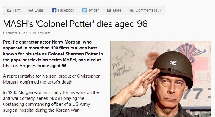 ABC News story of Harry Morgan death