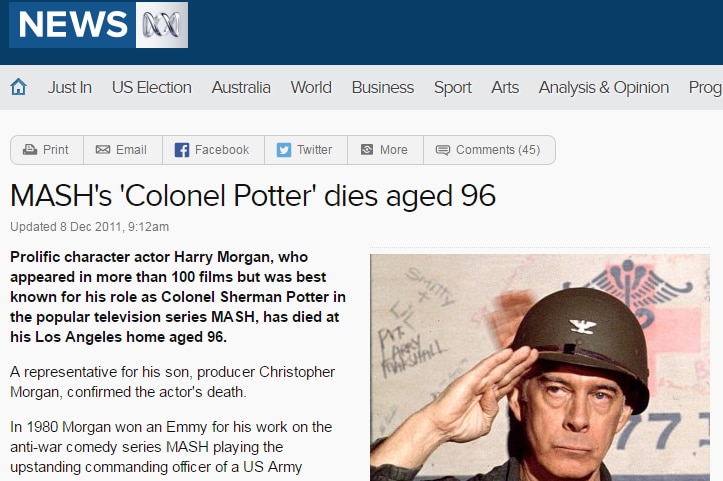 ABC News story of Harry Morgan death