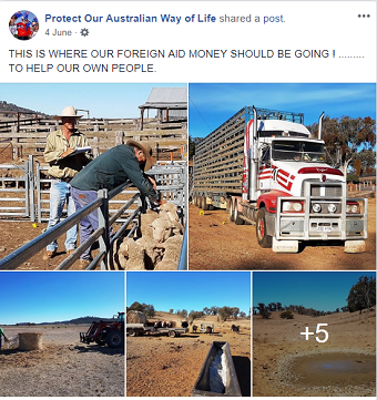 A Facebook post with photos of farmers and the caption THIS IS WHERE OUR FOREIGN AID MONEY SHOULD BE GOING