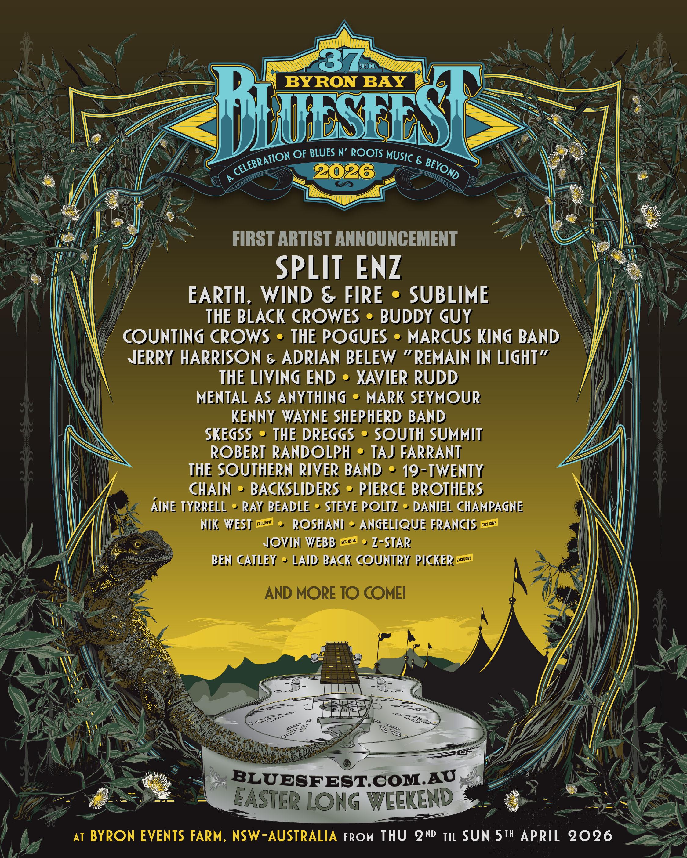 a poster with a Bluesfest logo at the top with names of other bands below 