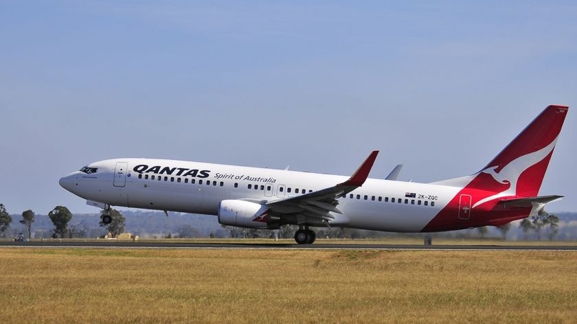 A Qantas jet picks up speed before taking off at the RAAF air base in East Sale, Victoria.