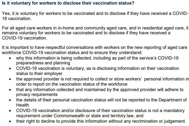 Department of Health document advice on vaccine data reporting.