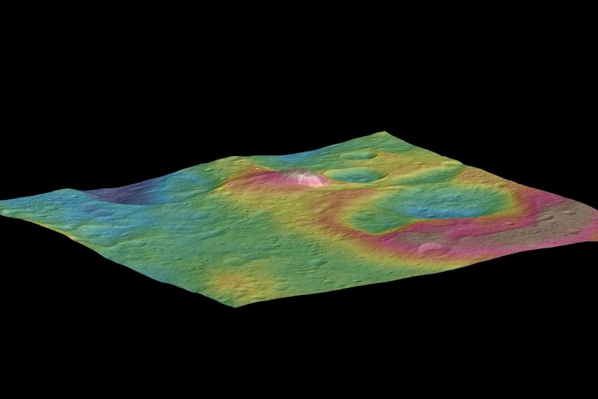 Topographical view of Ceres strange pyramid shaped mountain.