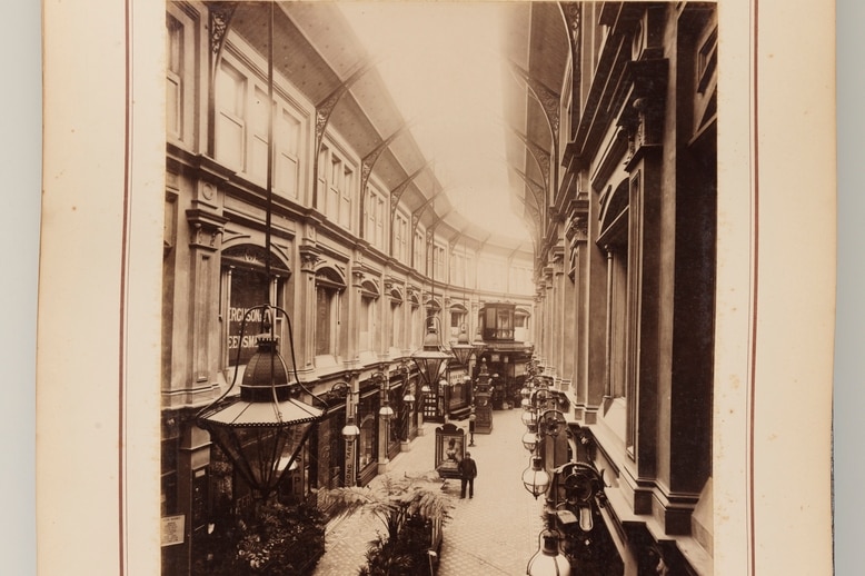 Royal Arcade, Sydney in 1892. The Quong Tart tea room shopfront is on the left.