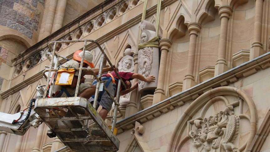 Wisdom being put into place next to John the Baptiser at St John's Cathedral