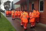 SES crews waiting to be briefed on the search by police