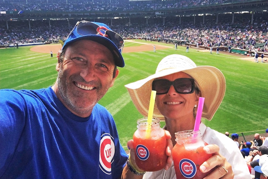 Dallas Kilponen and his wife at Wrigley Field