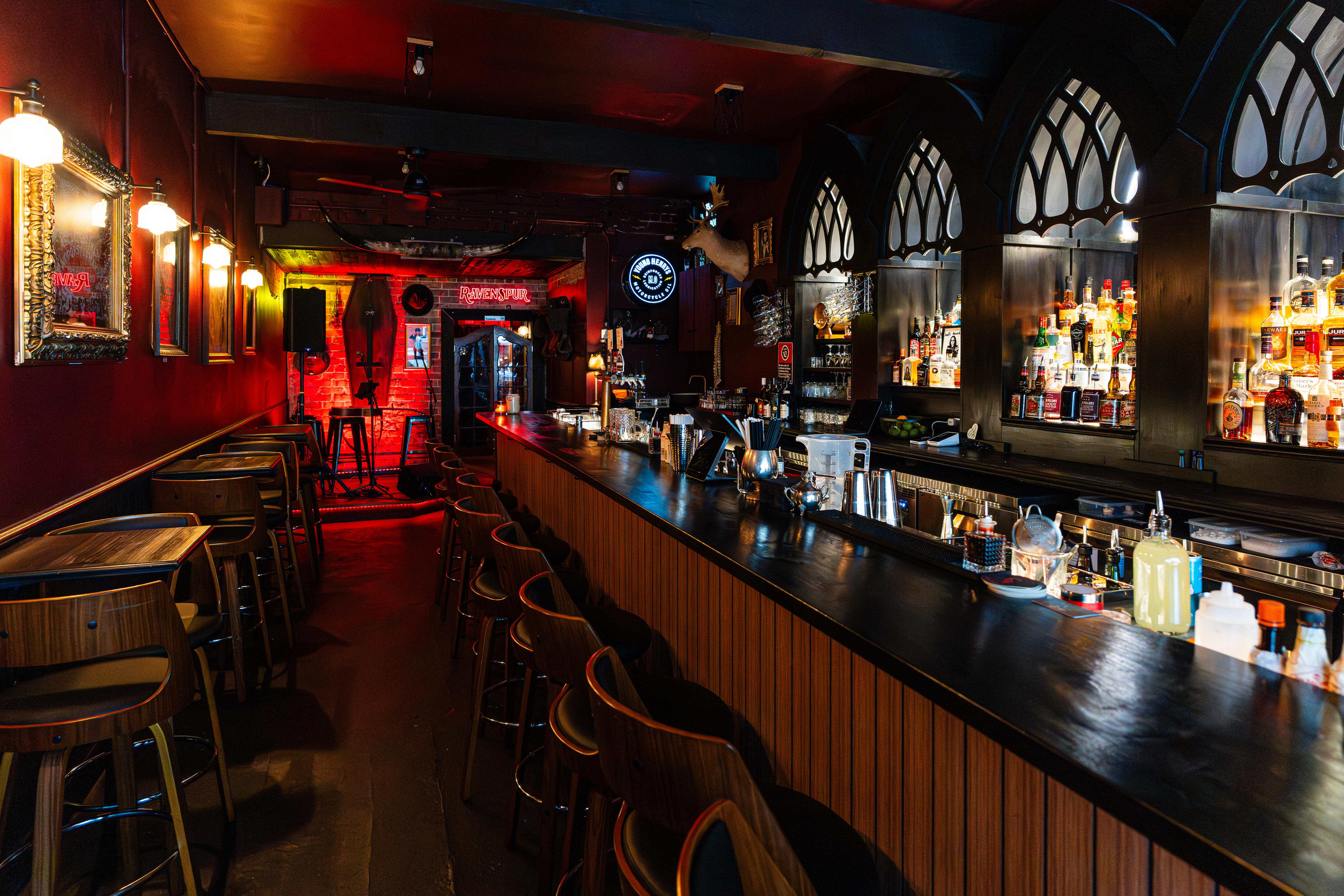 inside the Ravenspur small bar in Enmore decked out in dark wood panelling