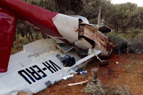 A crashed Cessna plane in remote mid-west WA in August 2014.