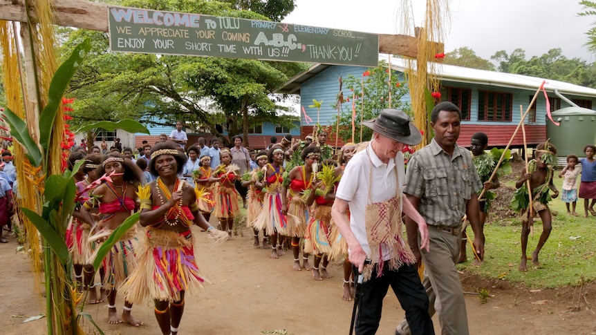 The village of Tulu, on Manus Island, welcomes Sean Dorney and the ABC.