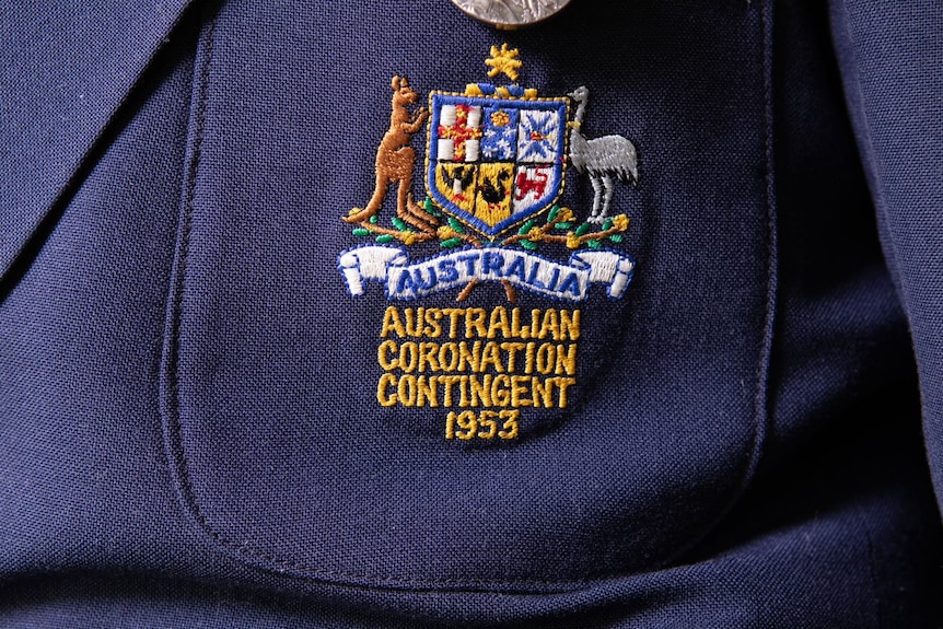 A pocket embroidery that reads "Australian Coronation Contingent 1953".