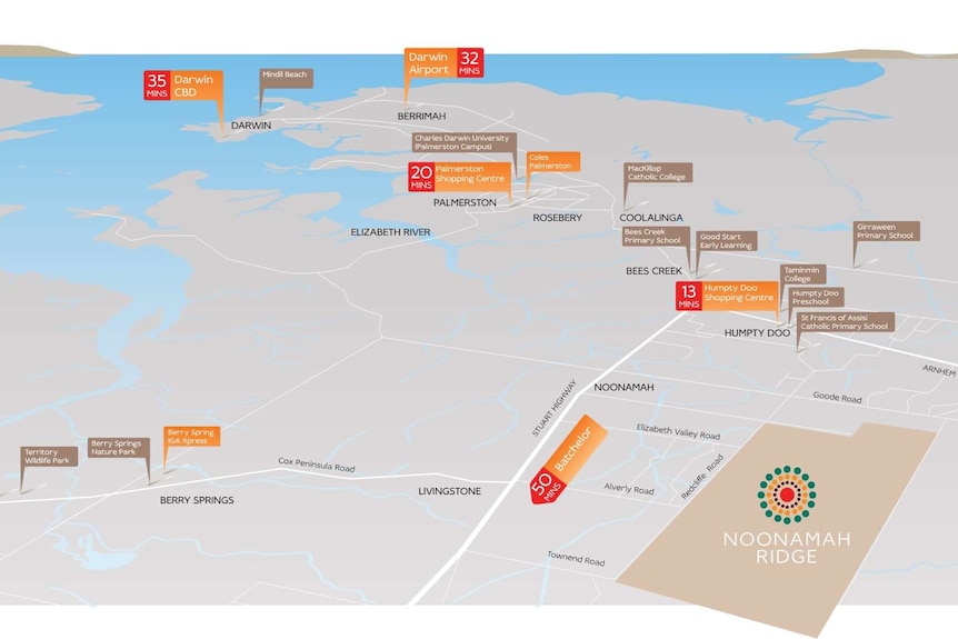 A map of the amenities around the proposed Noonamah Ridge development.