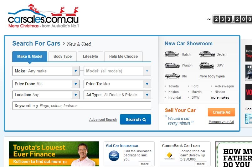 Homepage of the carsales.com.au website.