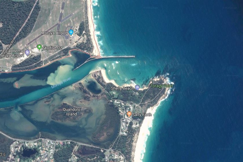 Satellite aerial of Moruya heads.