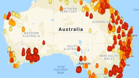 A map of Australia with many red spots across the continent.