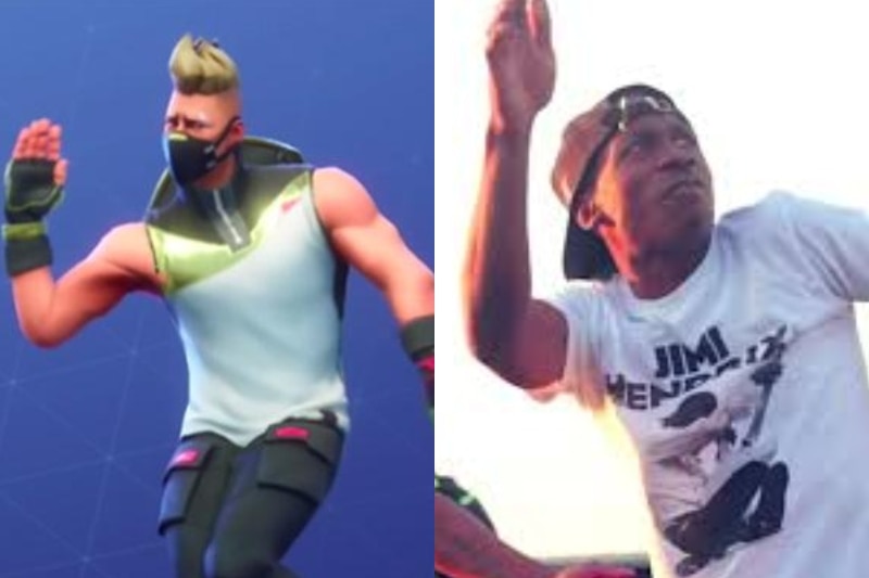 A video game character (left) and rapper 2 Milly, each with their right arms raised