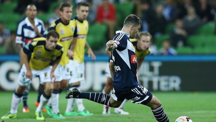 James Troisi scores from the penalty spot for the Melbourne Victory