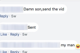 One man comments "Damn son, send the vid," and another replies "sent".