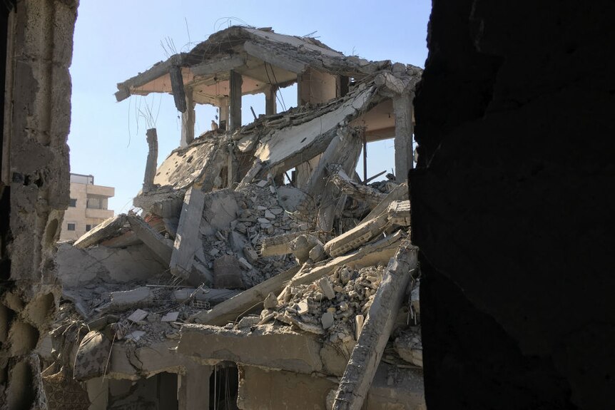 Ruins of a house in Raqqa after Islamic State conflict.