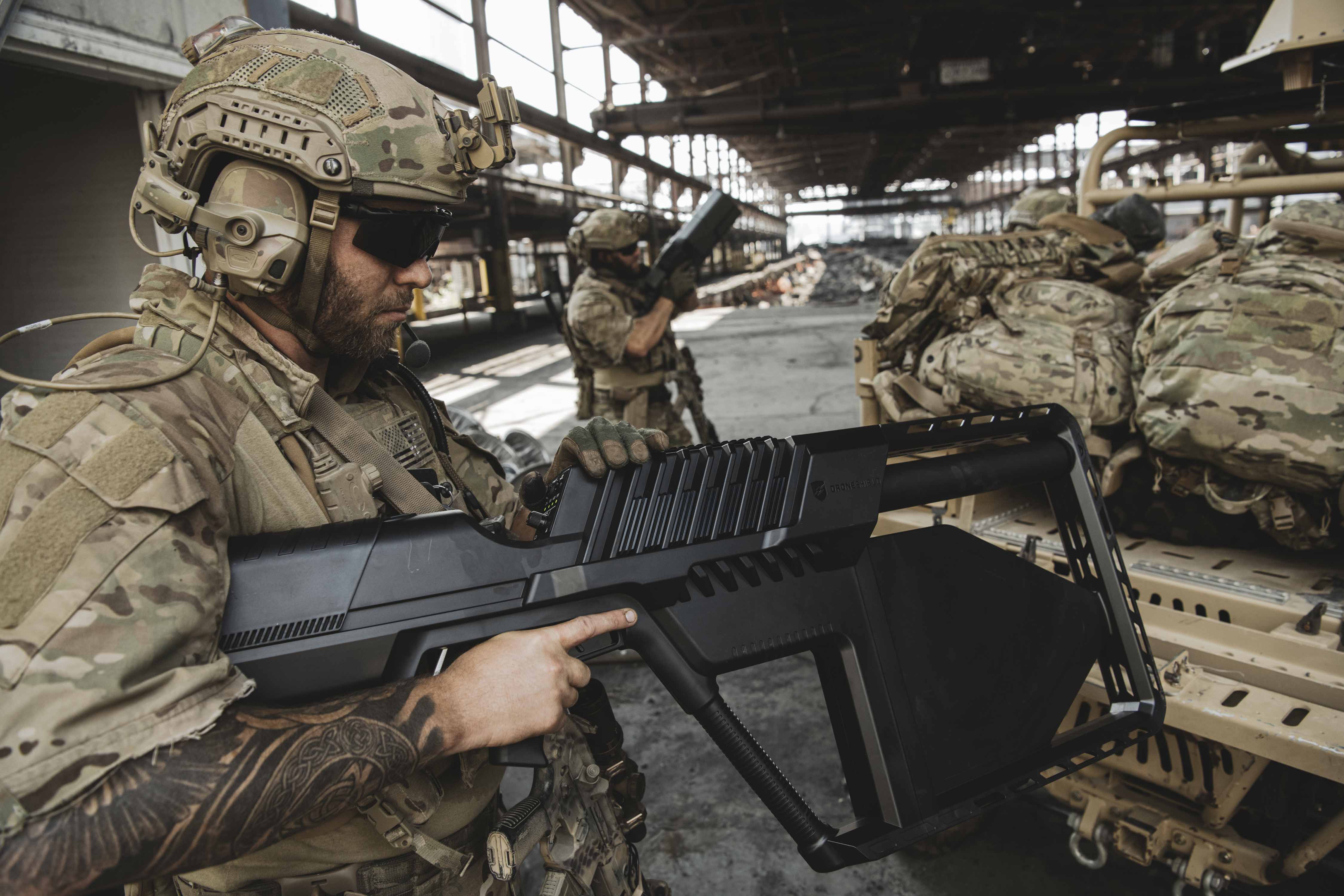A soldier with a DroneShield long-range drone gun