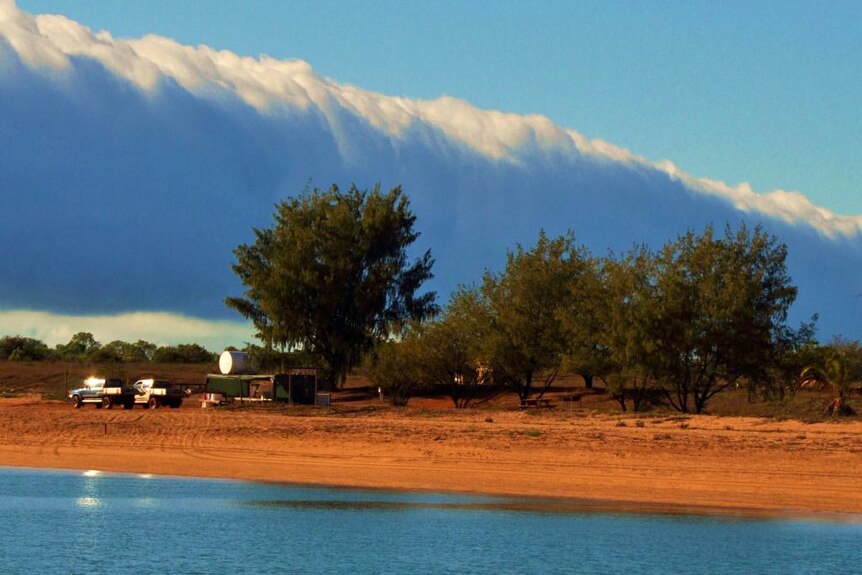 The Morning Glory cloud formation dominates the skyline over Sweers Island yesterday.