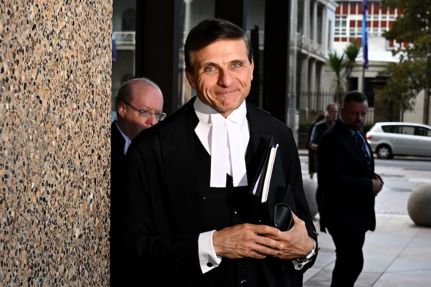 Arthur Moses, barrister for Ben Roberts-Smith, leaves the Federal Court in Sydney