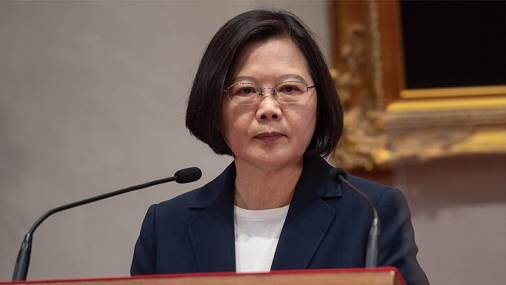 Tsai Ing-wen has a stern expression on her face as she announces the end of Taiwan-Solomon Islands ties.