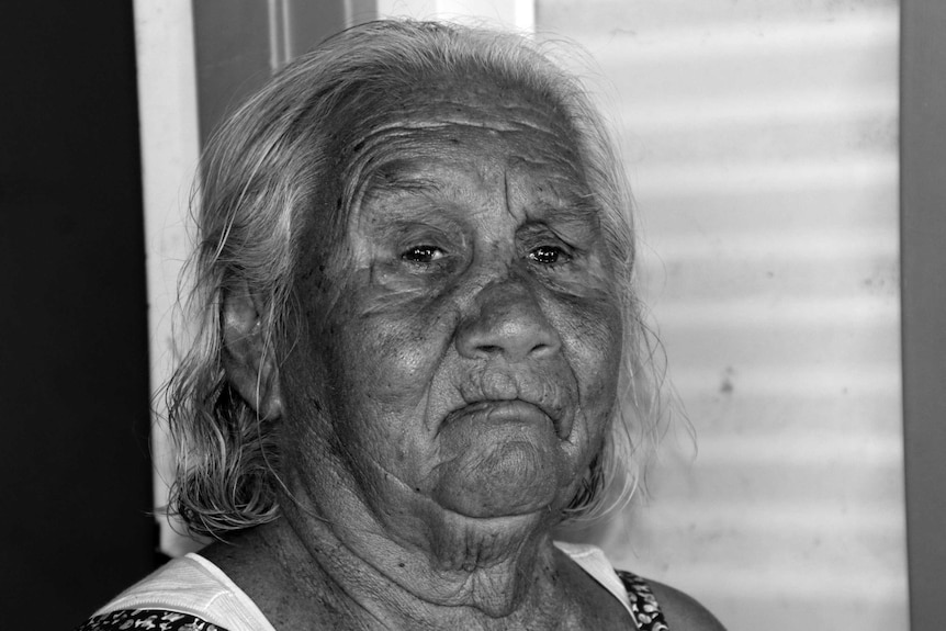 Black and white portrait of Ngarliyarndu elder Violet Samson.