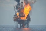 West Atlas oil rig on fire