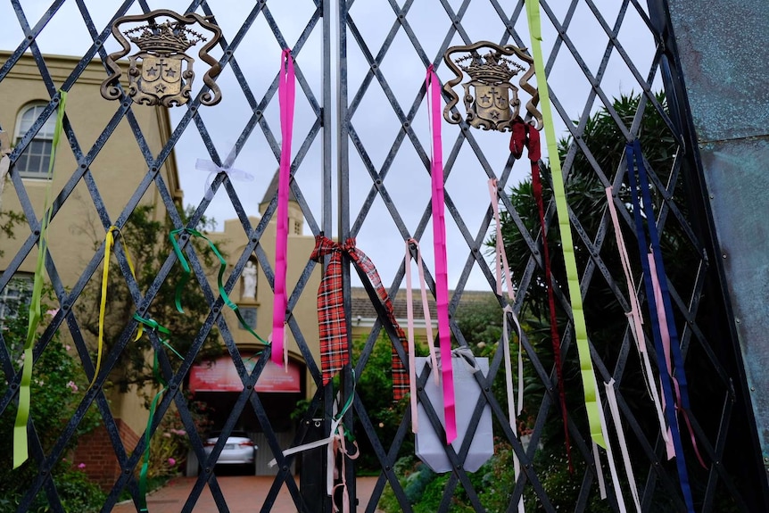 Ribbons on the gate of the Carmelite nuns monastery in Melbourne.