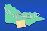 A graphic illustration shows a green map of Victoria with a grey linked chain across it and a padlock.