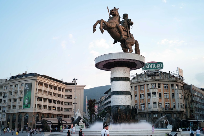 A massive new statue of Alexander the Great in Skopje, Macedonia.
