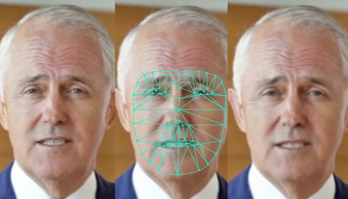 A sequence showing how the deepfakes program replaces Malcolm Turnbull's face.