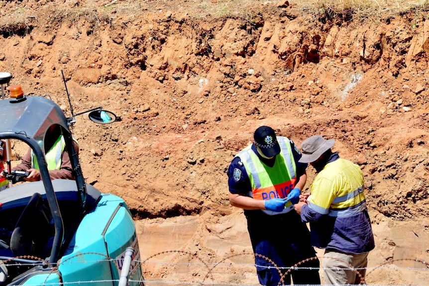 Police at the New Castalloy site where they are looking for possible remains of the Beaumont children