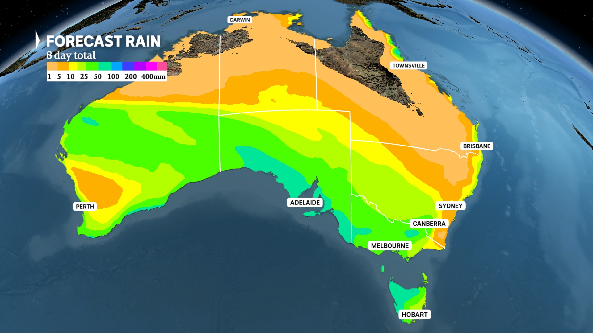 Un mapa meteorológico de Australia muestra que lloverá en las zonas agrícolas del MPST la próxima semana