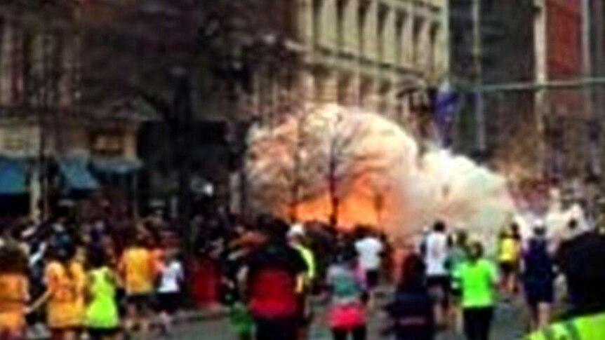 Explosion rocks Boston, MA near finish line of Boston Marathon.