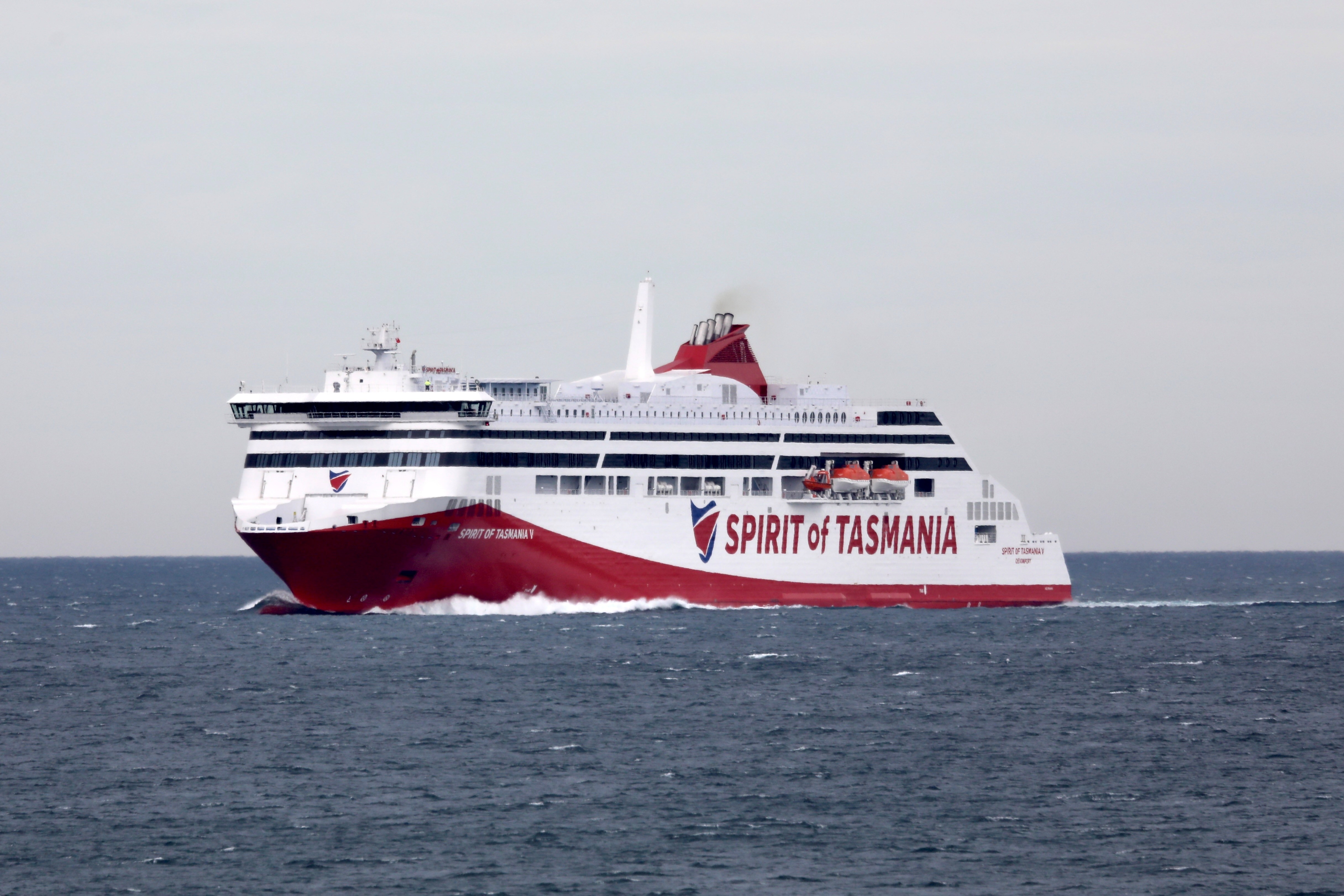 A large passenger ferry pictured at sea.