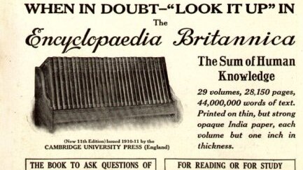 1913 U.S. advertisement for the 11th edition of the Encyclopedia Britannica.