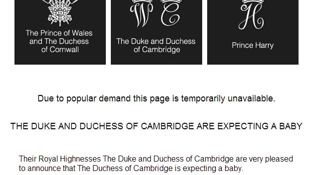 Notice on the homepage of the Duke and Duchess of Cambridge's website.