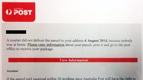 A screenshot of fake emails posing as a parcel delivery notification from Australia Post.