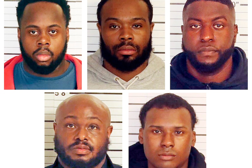 Mug shots of 5 men.