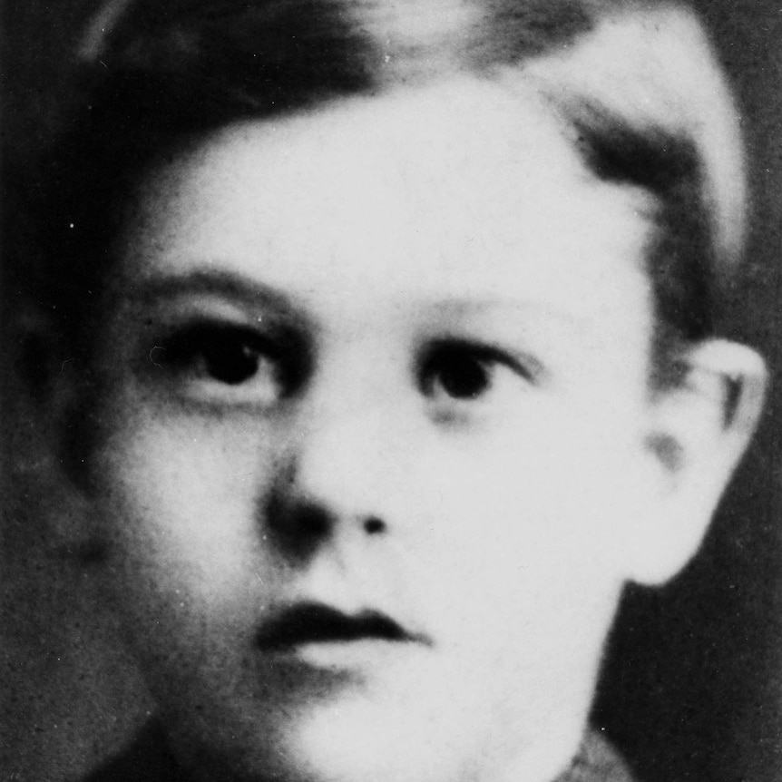 Black and white image of little boy