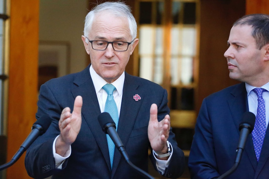 Prime Minister Malcolm Turnbull gestures during a press conference in Canberra