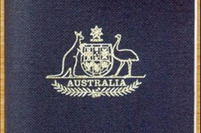 Close up of the front cover of an Australian passport