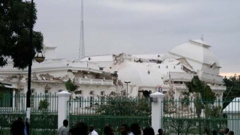 The presidential palace lies in ruins.