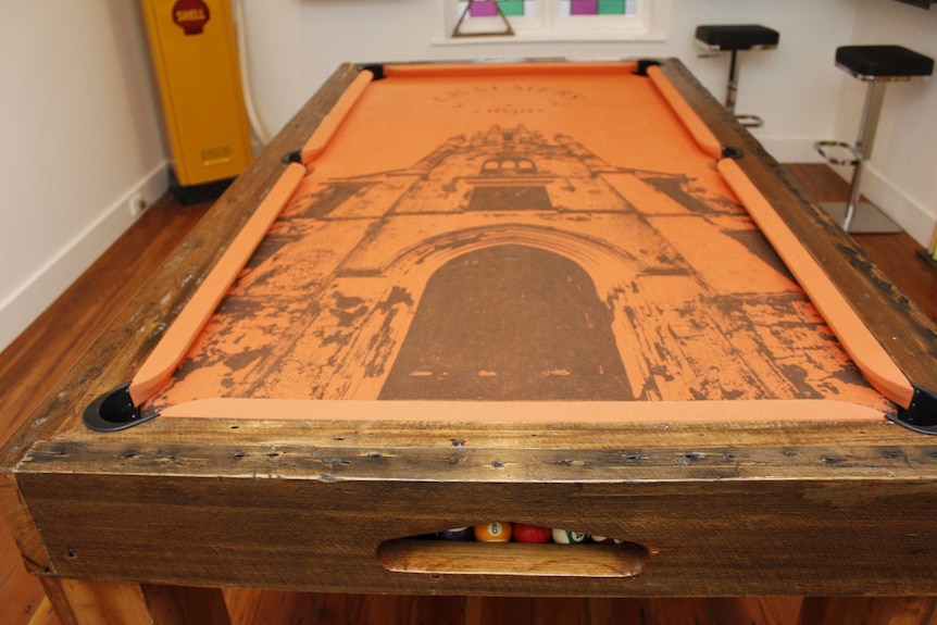 The pool table inside Chalmers Presbyterian Church which is now home to a design business